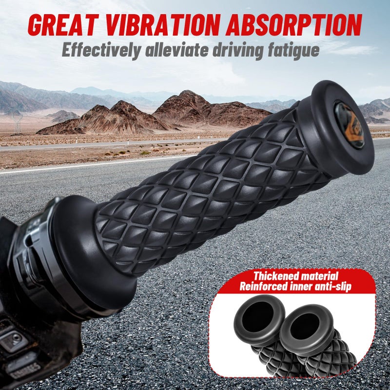 StarknightMT Motorcycle Vintage Non Slip Handlebar Grips 7/8" 22mm 1" 24mm Rubber Handle Grips, Open End (Black) - Image 5